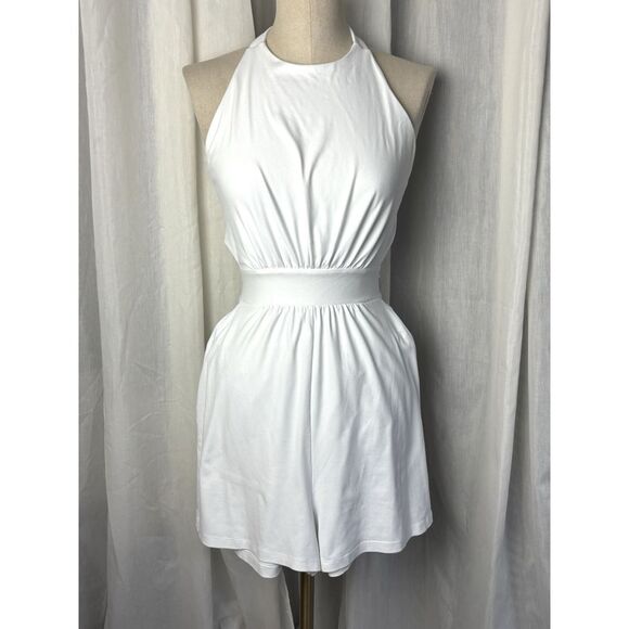 Revolve Susana Monaco High Halter Romper Sugar White Womens Medium Stretch EUC - Picture 10 of 10